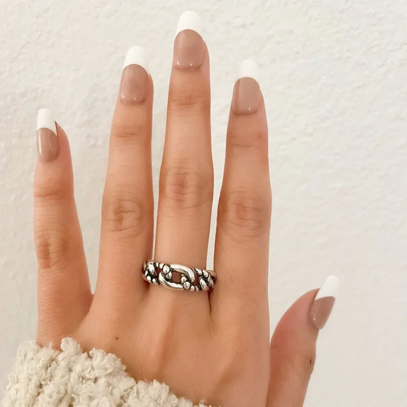 925 Sterling Silver Chunky Ring Curb Chain Ring Thick Wide Ring Band Bold Ring - Picture 6 of 6